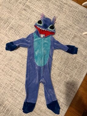 Stitch Character Plush Onesie - Blue & Teal Hooded Jumpsuit Size 4Y